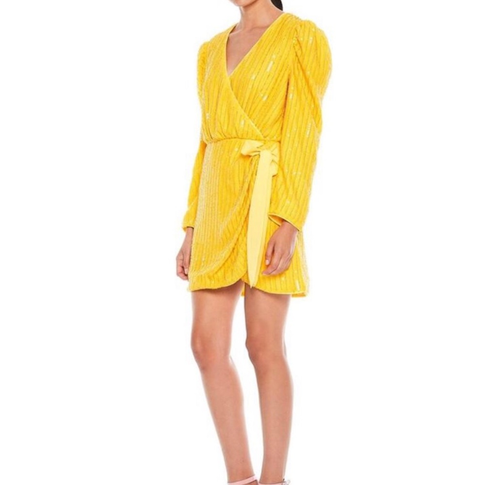 TALULAH Yellow Beaming Beaded Mini Cocktail Dress